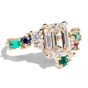 Trendy Colourful Gemstone Dainty Large Rectangle Gold Rings for Women, INDN8511